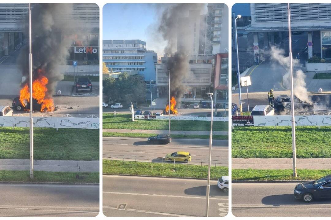 FOTO: Hrozivý požiar v bratislavskom Ružinove. Pri Dome odborov vzbĺklo niečie auto