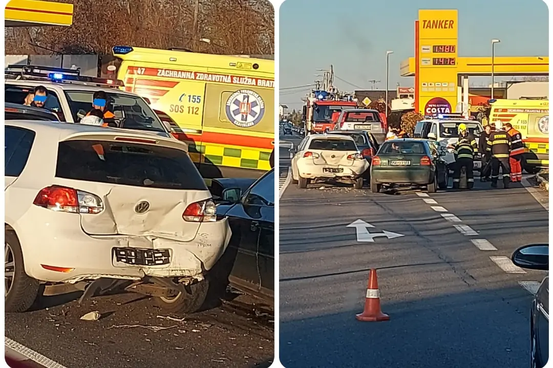 Foto: Pred Malackami smerom zo Stupavy sa zrazili viaceré autá. Úsek je neprejazdný